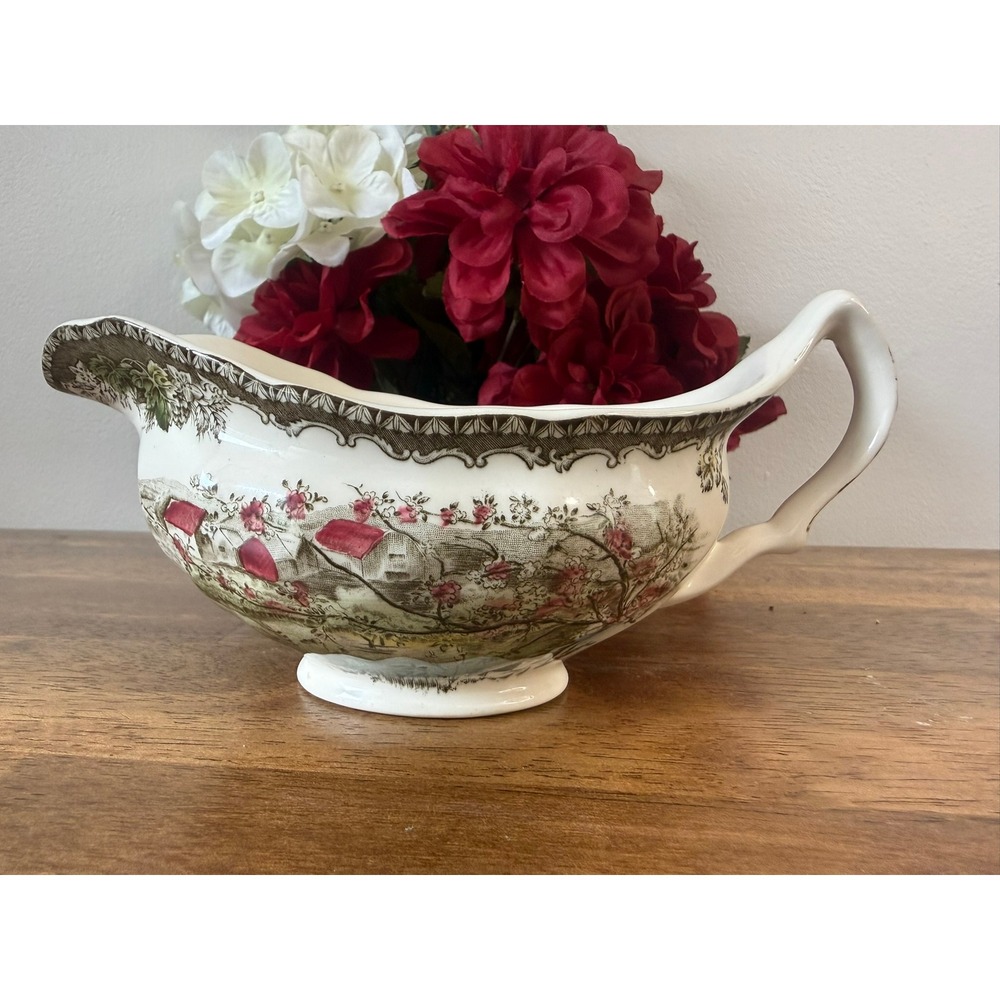 Johnson‎ Brothers Friendly Village Gravy Boat School House England Brown